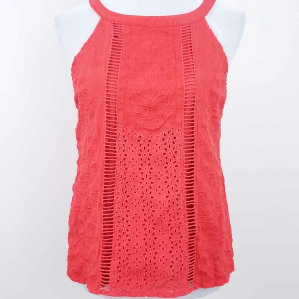 Skies Are Blue Red Sleeveless Top Embroidered MEDIUM Shirt Blouse